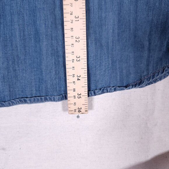 Silver Jeans Shirt Dress Medium Chambray Blue Denim-Like Button Front Drawstring - Picture 5 of 13